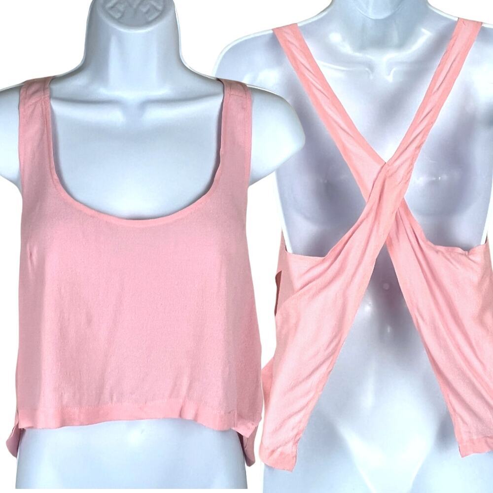 Olivaceous Tank Top Cross‎ Back Split Open Back Pink Sleeveless Crop Women's S